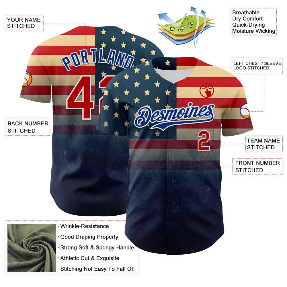Custom Navy Red Royal-White 3D Gradient Retro American Flag Authentic Baseball Jersey - Sky-Custom