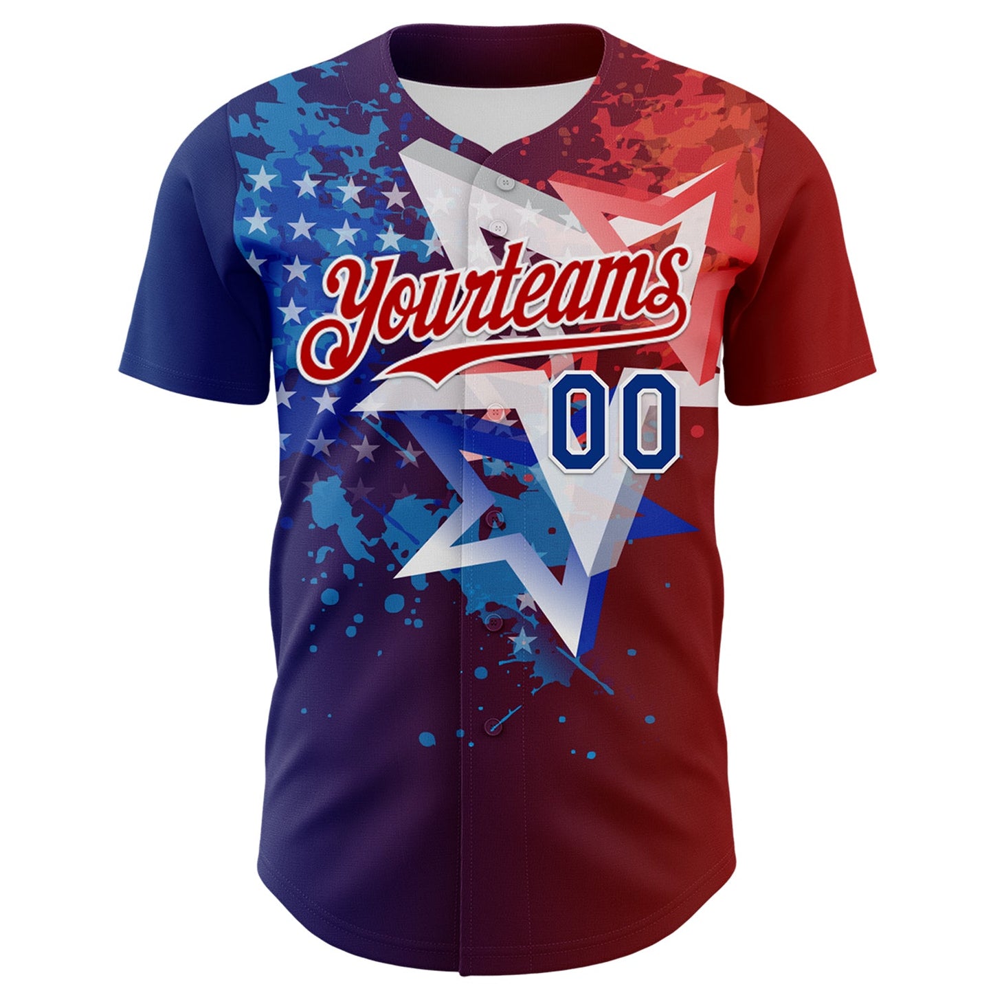 Custom Red Royal-White 3D Gradient American Flag America-Inspired Authentic Baseball Jersey - Sky-Custom