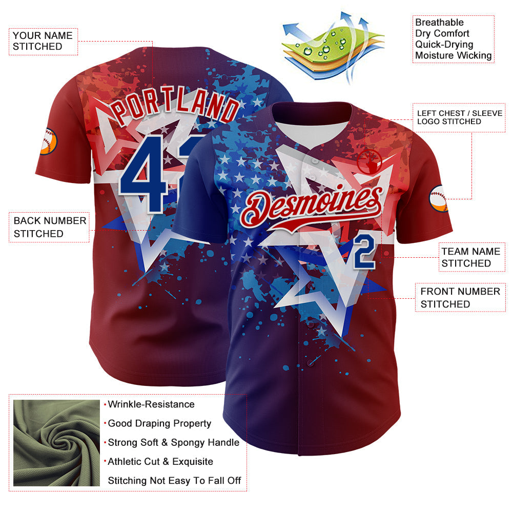 Custom Red Royal-White 3D Gradient American Flag America-Inspired Authentic Baseball Jersey - Sky-Custom