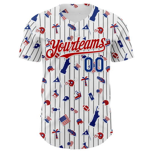 Custom White Black Pinstripe Royal-Red 3D American Flag National Symbols Authentic Baseball Jersey - Sky-Custom