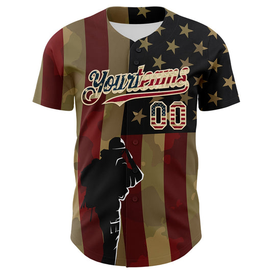 Custom Camo Vintage USA Flag-City Cream 3D American Flag Military Army Authentic Salute To Service Baseball Jersey - Sky-Custom