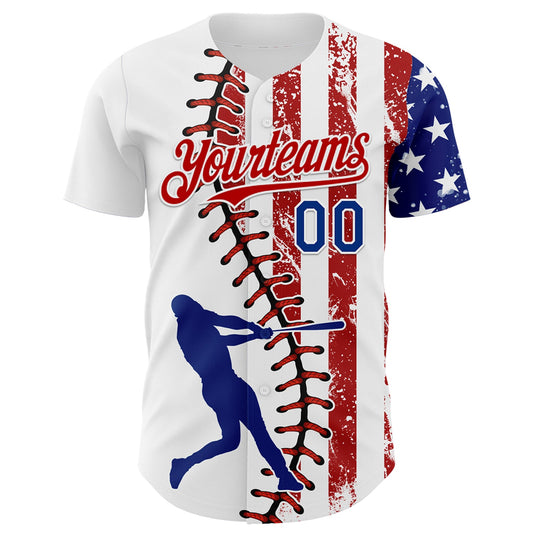Custom White Royal-Red 3D American Flag Authentic Baseball Jersey - Sky-Custom