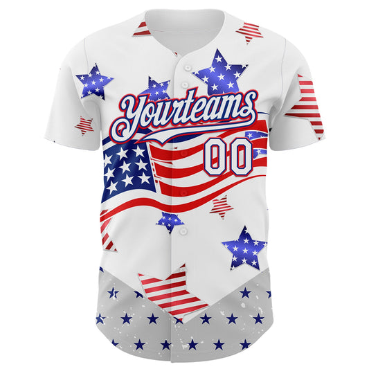 Custom White Royal-Fire Red 3D American Flag Stars Authentic Baseball Jersey - Sky-Custom
