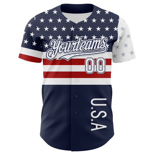Custom Navy Star Red-White 3D American Flag Authentic Baseball Jersey - Sky-Custom