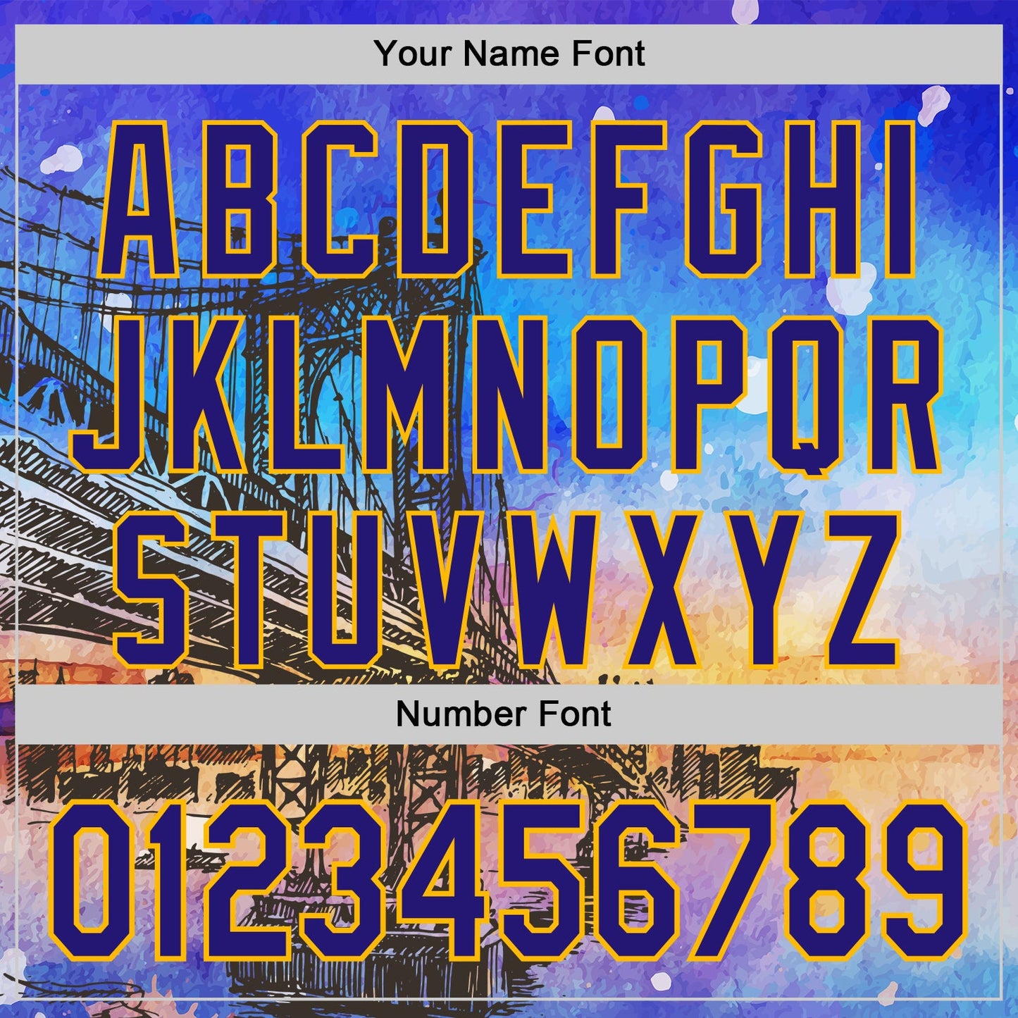 Custom Blue Dark Purple-Gold 3D Pattern Design Manhattan Bridge New York Sunset Authentic Baseball Jersey - Sky-Custom