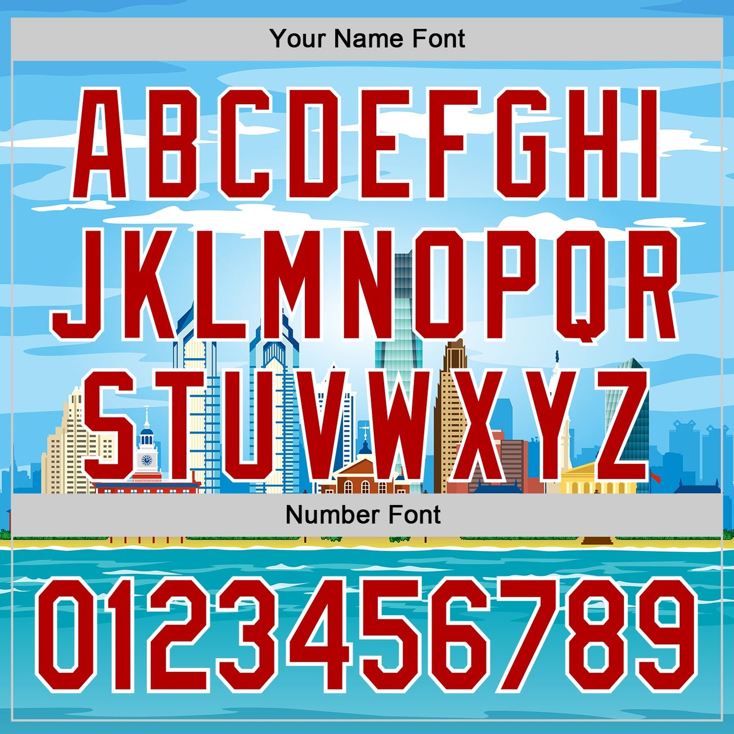 Custom Blue Red-White 3D Pattern Design Philadelphia Cityscape Skyline Authentic Baseball Jersey - Sky-Custom