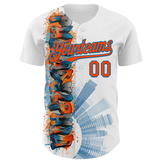 Custom White Orange-Blue 3D Pattern Design Philadelphia Cityscape Skyline Authentic Baseball Jersey - Sky-Custom
