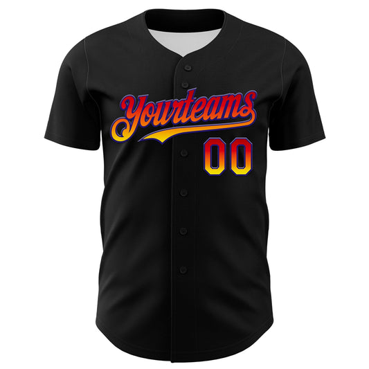 Custom Black Orange-Dark Purple 3D Pattern Design Gradient Miami Cityscape Sunset Authentic Baseball Jersey - Sky-Custom