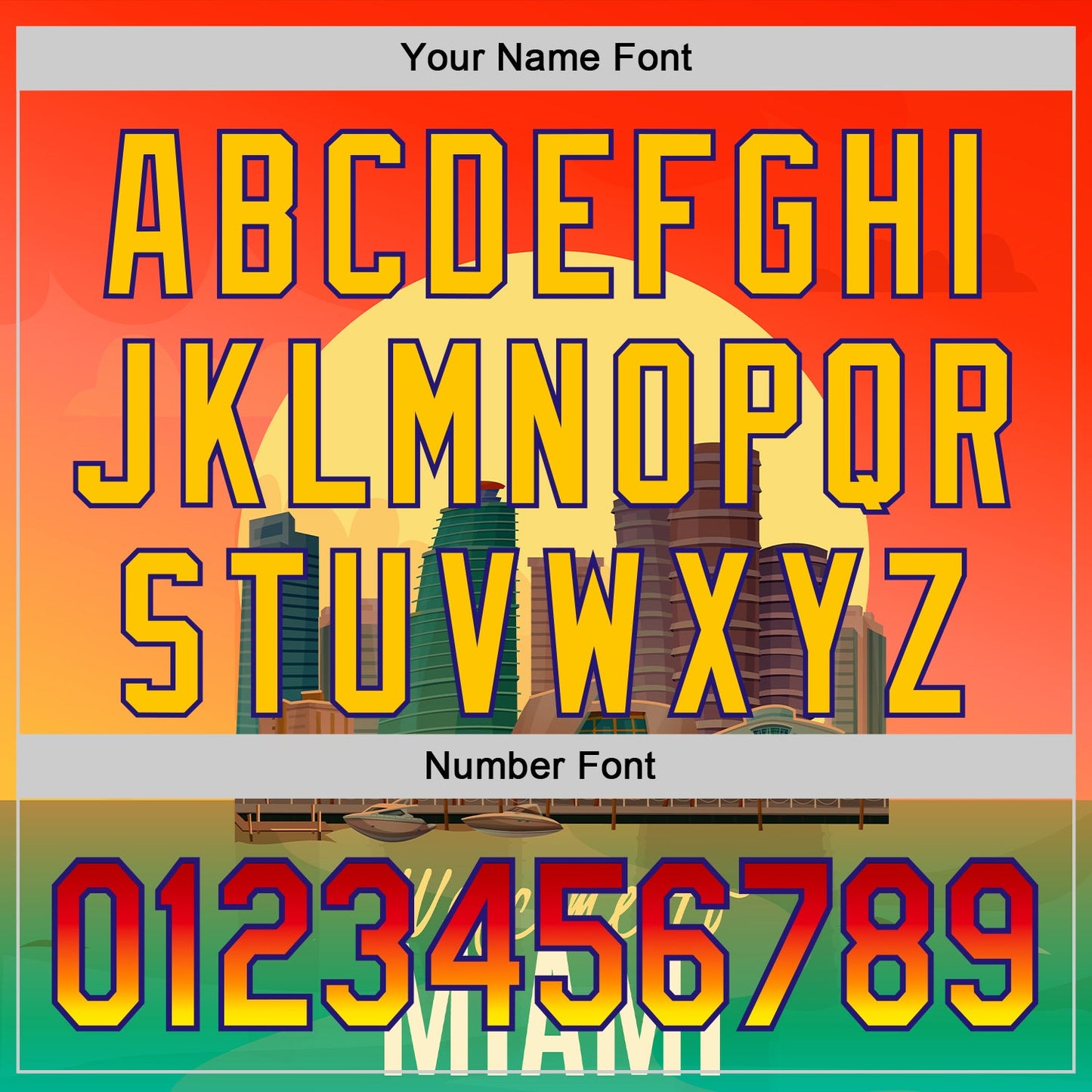 Custom Orange Green Yellow-Dark Purple 3D Pattern Design Gradient Miami Cityscape Sunset Authentic Baseball Jersey - Sky-Custom