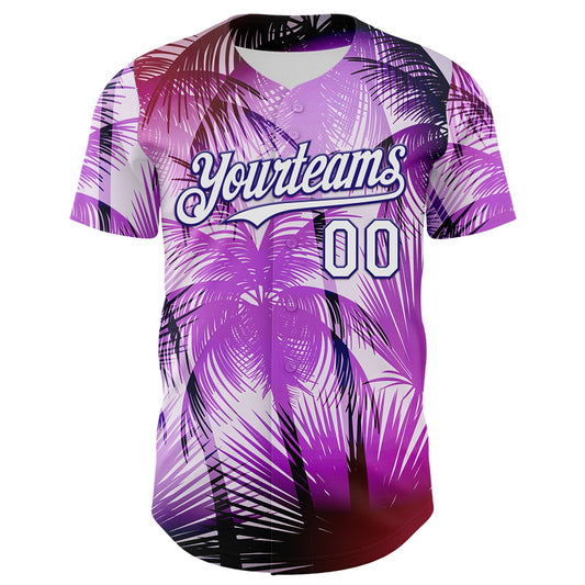 Custom Purple White-Dark Purple 3D Pattern Design Gradient Miami Cityscape Hawaii Tropical Palm Tree Authentic Baseball Jersey - Sky-Custom