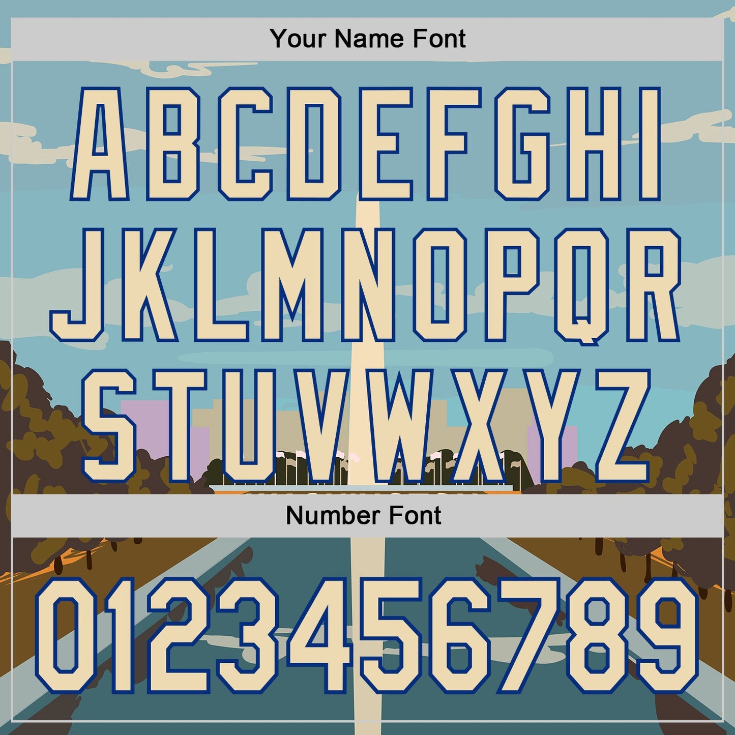 Custom Blue Cream-Royal 3D Pattern Design Washington Cityscape Skyline Authentic Baseball Jersey - Sky-Custom