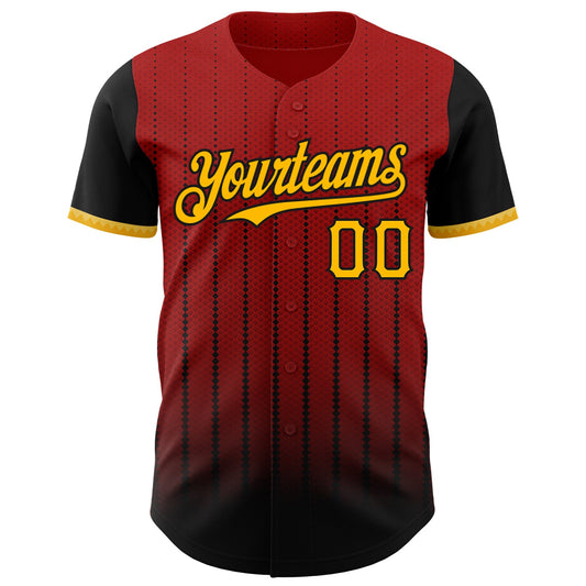 Custom Red Gold-Black 3D Pattern Design Gradient Geometric Shape Authentic Baseball Jersey - Sky-Custom