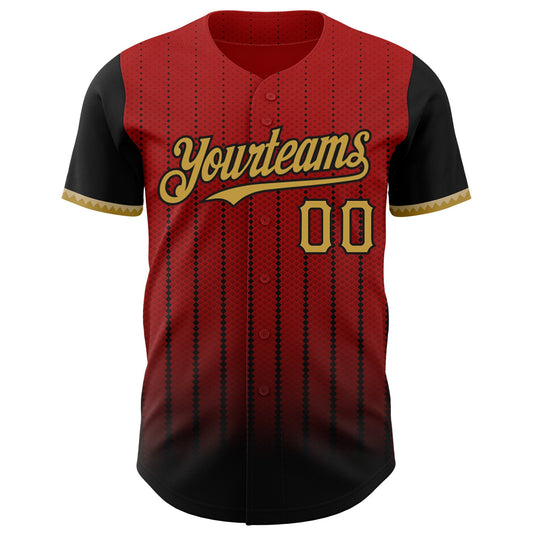 Custom Red Old Gold-Black 3D Pattern Design Gradient Geometric Shape Authentic Baseball Jersey - Sky-Custom