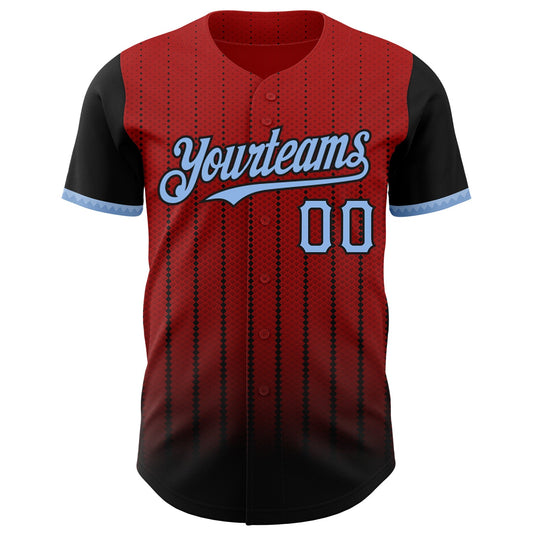 Custom Red Light Blue-Black 3D Pattern Design Gradient Geometric Shape Authentic Baseball Jersey - Sky-Custom