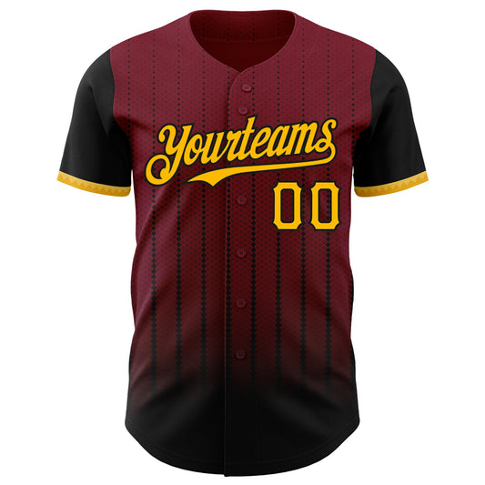 Custom Crimson Gold-Black 3D Pattern Design Gradient Geometric Shape Authentic Baseball Jersey - Sky-Custom
