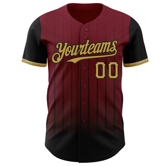 Custom Crimson Old Gold-Black 3D Pattern Design Gradient Geometric Shape Authentic Baseball Jersey - Sky-Custom