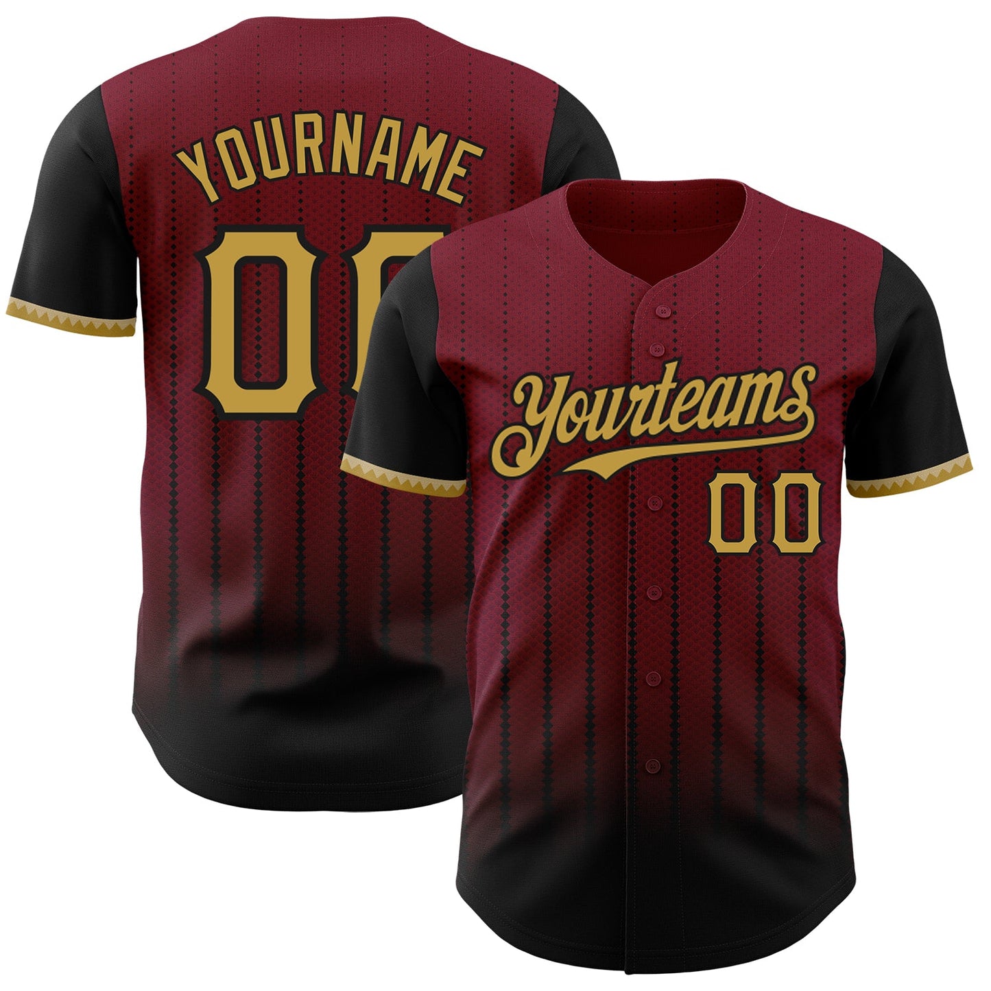 Custom Crimson Old Gold-Black 3D Pattern Design Gradient Geometric Shape Authentic Baseball Jersey - Sky-Custom