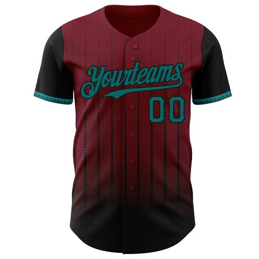 Custom Crimson Teal-Black 3D Pattern Design Gradient Geometric Shape Authentic Baseball Jersey - Sky-Custom