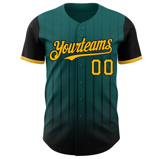 Custom Teal Gold-Black 3D Pattern Design Gradient Geometric Shape Authentic Baseball Jersey - Sky-Custom