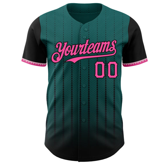 Custom Teal Pink-Black 3D Pattern Design Gradient Geometric Shape Authentic Baseball Jersey - Sky-Custom