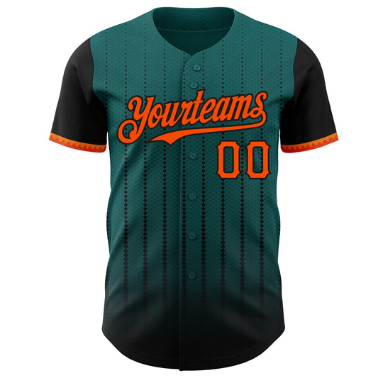 Custom Teal Orange-Black 3D Pattern Design Gradient Geometric Shape Authentic Baseball Jersey - Sky-Custom
