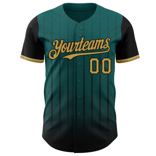 Custom Teal Old Gold-Black 3D Pattern Design Gradient Geometric Shape Authentic Baseball Jersey - Sky-Custom