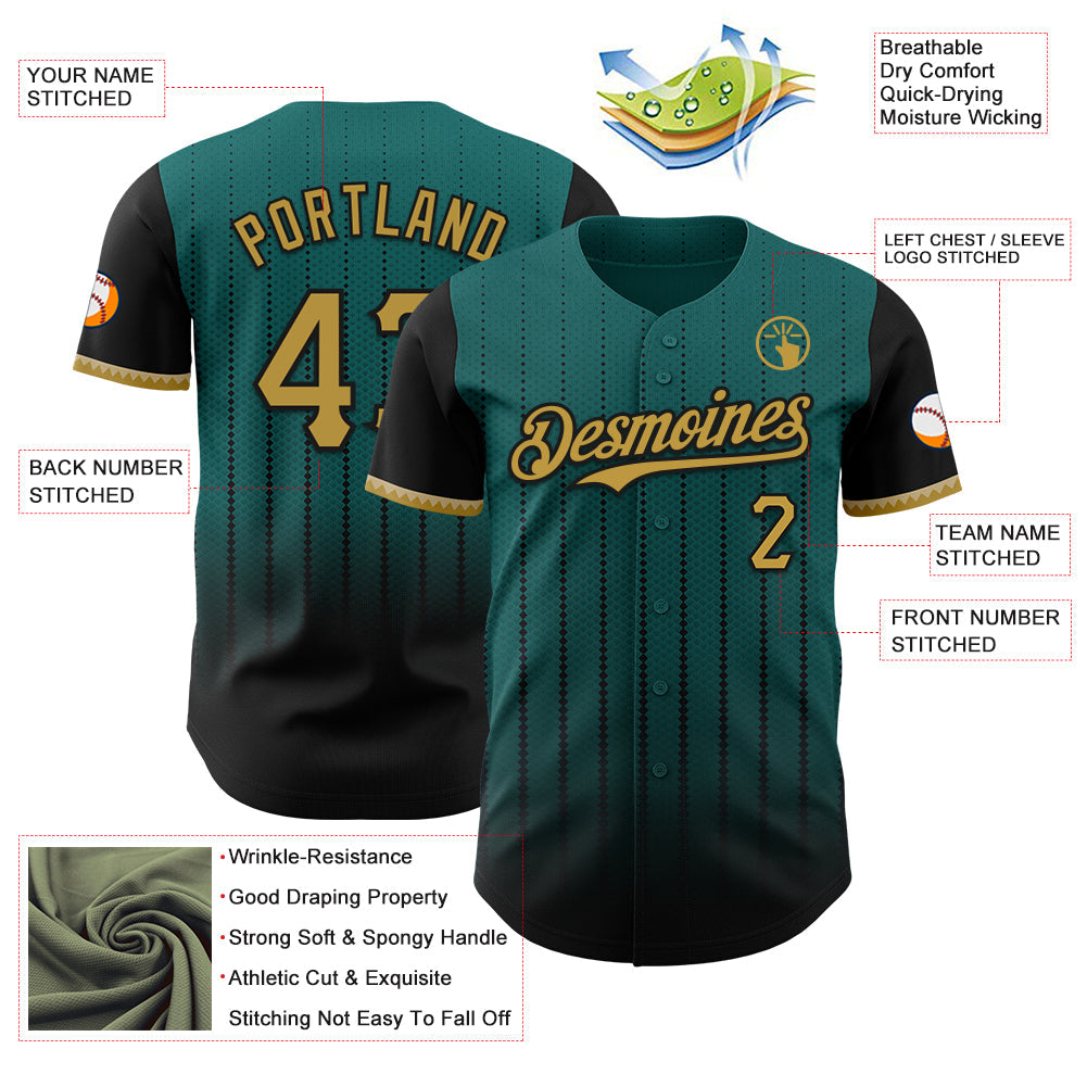 Custom Teal Old Gold-Black 3D Pattern Design Gradient Geometric Shape Authentic Baseball Jersey - Sky-Custom