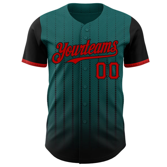 Custom Teal Red-Black 3D Pattern Design Gradient Geometric Shape Authentic Baseball Jersey - Sky-Custom