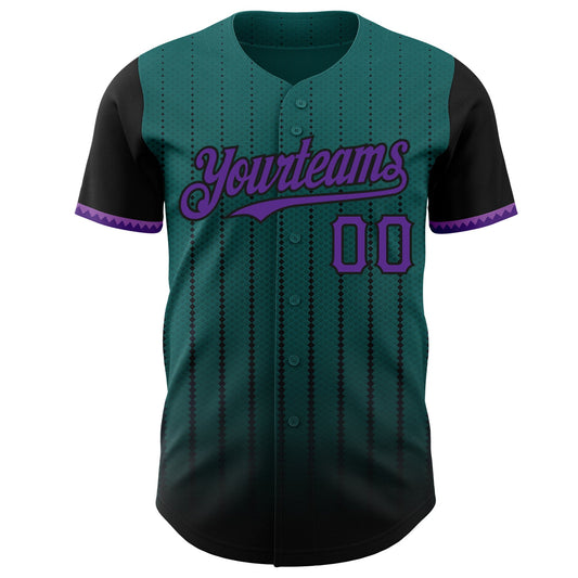 Custom Teal Purple-Black 3D Pattern Design Gradient Geometric Shape Authentic Baseball Jersey - Sky-Custom