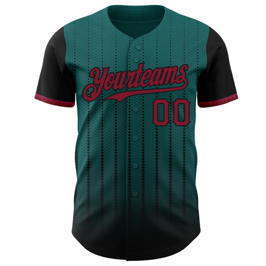 Custom Teal Crimson-Black 3D Pattern Design Gradient Geometric Shape Authentic Baseball Jersey - Sky-Custom