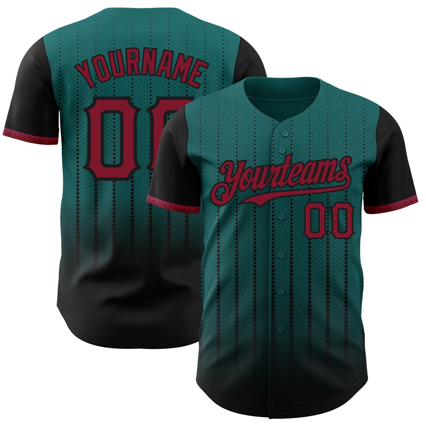 Custom Teal Crimson-Black 3D Pattern Design Gradient Geometric Shape Authentic Baseball Jersey - Sky-Custom