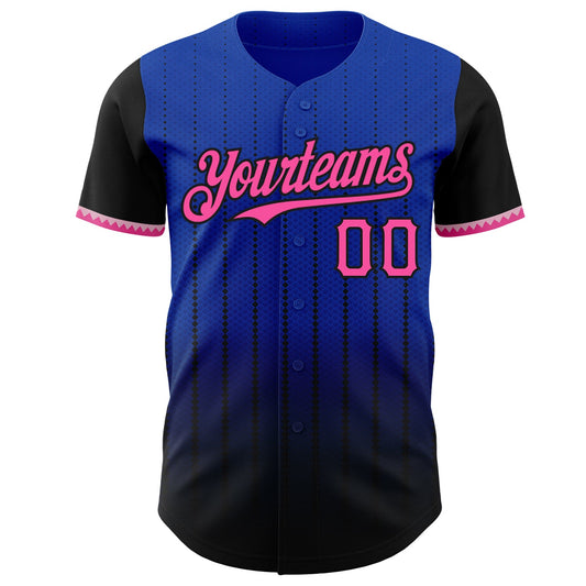 Custom Thunder Blue Pink-Black 3D Pattern Design Gradient Geometric Shape Authentic Baseball Jersey - Sky-Custom