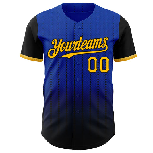Custom Thunder Blue Gold-Black 3D Pattern Design Gradient Geometric Shape Authentic Baseball Jersey - Sky-Custom
