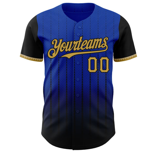 Custom Thunder Blue Old Gold-Black 3D Pattern Design Gradient Geometric Shape Authentic Baseball Jersey - Sky-Custom