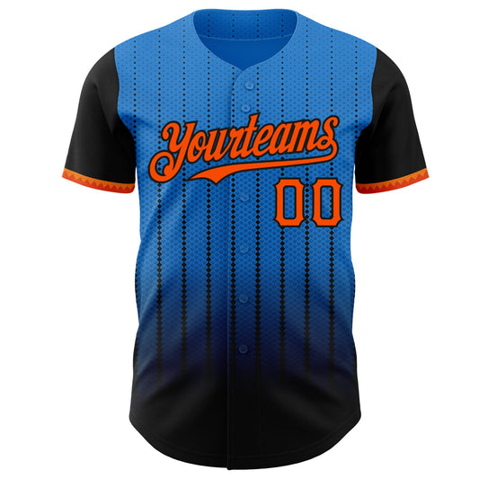 Custom Electric Blue Orange-Black 3D Pattern Design Gradient Geometric Shape Authentic Baseball Jersey - Sky-Custom