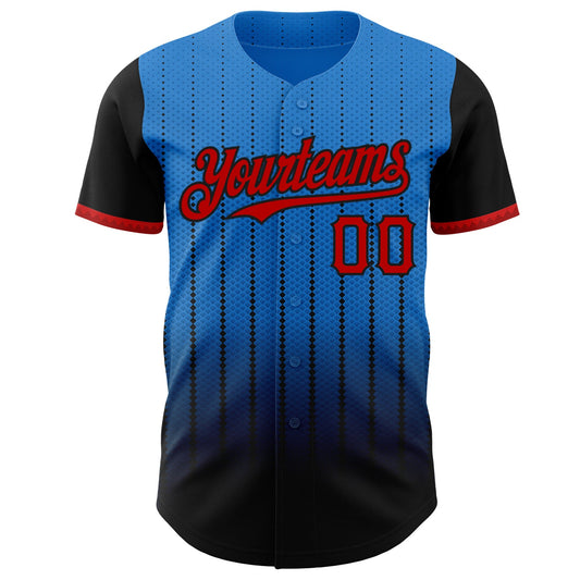 Custom Electric Blue Red-Black 3D Pattern Design Gradient Geometric Shape Authentic Baseball Jersey - Sky-Custom