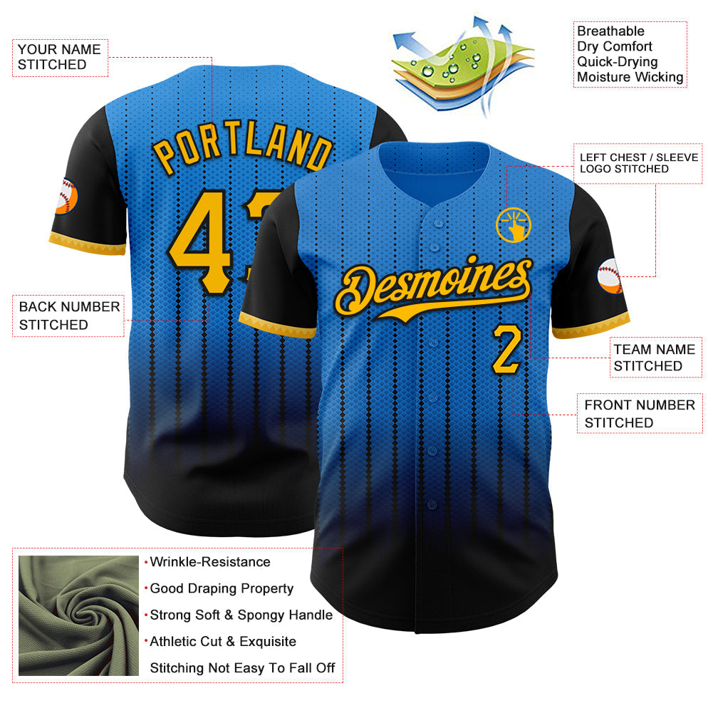 Custom Electric Blue Gold-Black 3D Pattern Design Gradient Geometric Shape Authentic Baseball Jersey - Sky-Custom