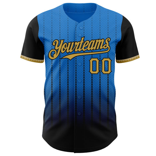 Custom Electric Blue Old Gold-Black 3D Pattern Design Gradient Geometric Shape Authentic Baseball Jersey - Sky-Custom