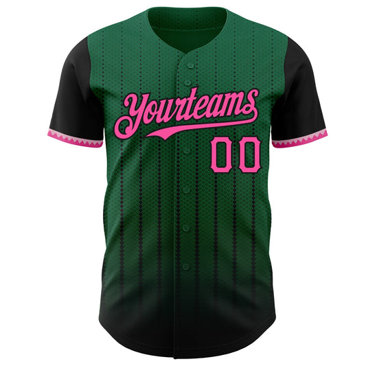 Custom Kelly Green Pink-Black 3D Pattern Design Gradient Geometric Shape Authentic Baseball Jersey - Sky-Custom
