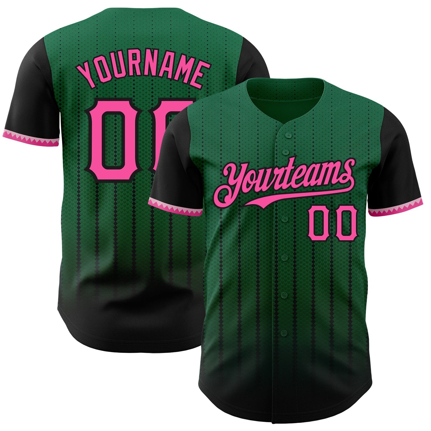 Custom Kelly Green Pink-Black 3D Pattern Design Gradient Geometric Shape Authentic Baseball Jersey - Sky-Custom