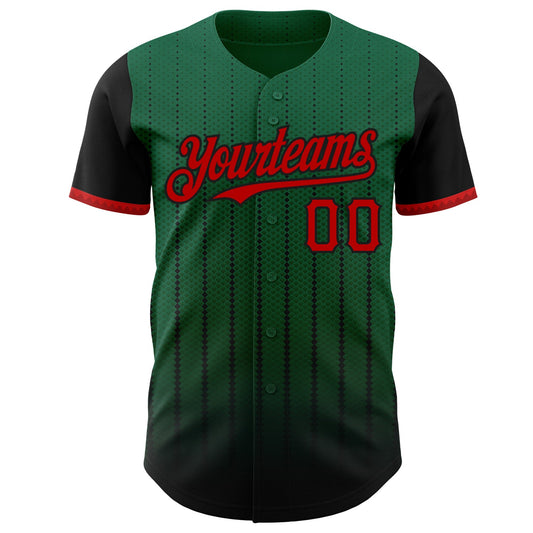 Custom Kelly Green Red-Black 3D Pattern Design Gradient Geometric Shape Authentic Baseball Jersey - Sky-Custom