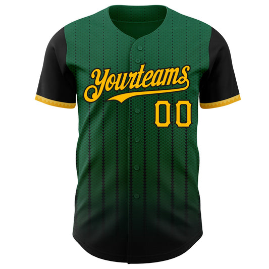 Custom Kelly Green Gold-Black 3D Pattern Design Gradient Geometric Shape Authentic Baseball Jersey - Sky-Custom