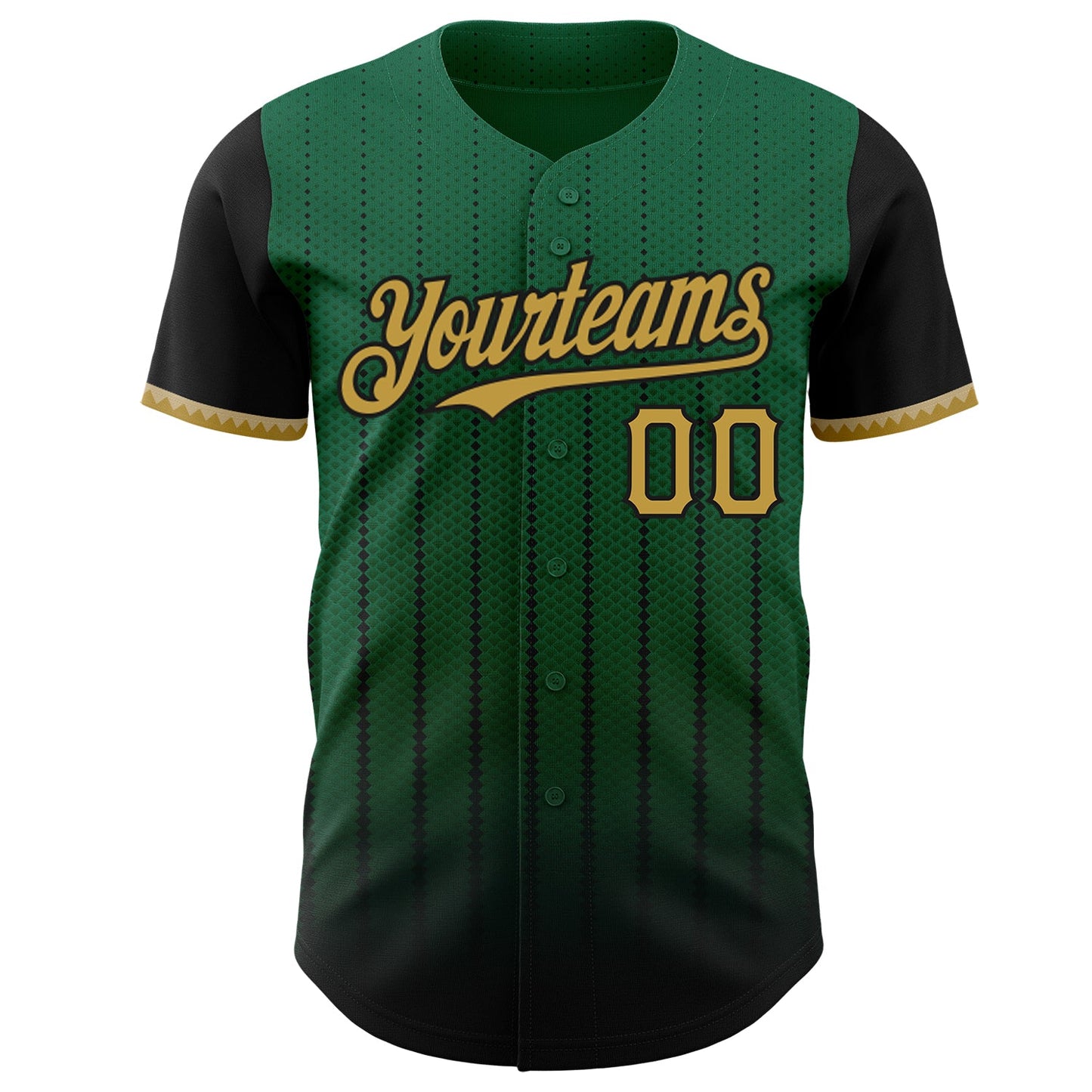 Custom Kelly Green Old Gold-Black 3D Pattern Design Gradient Geometric Shape Authentic Baseball Jersey - Sky-Custom