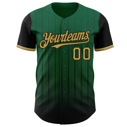 Custom Kelly Green Old Gold-Black 3D Pattern Design Gradient Geometric Shape Authentic Baseball Jersey - Sky-Custom