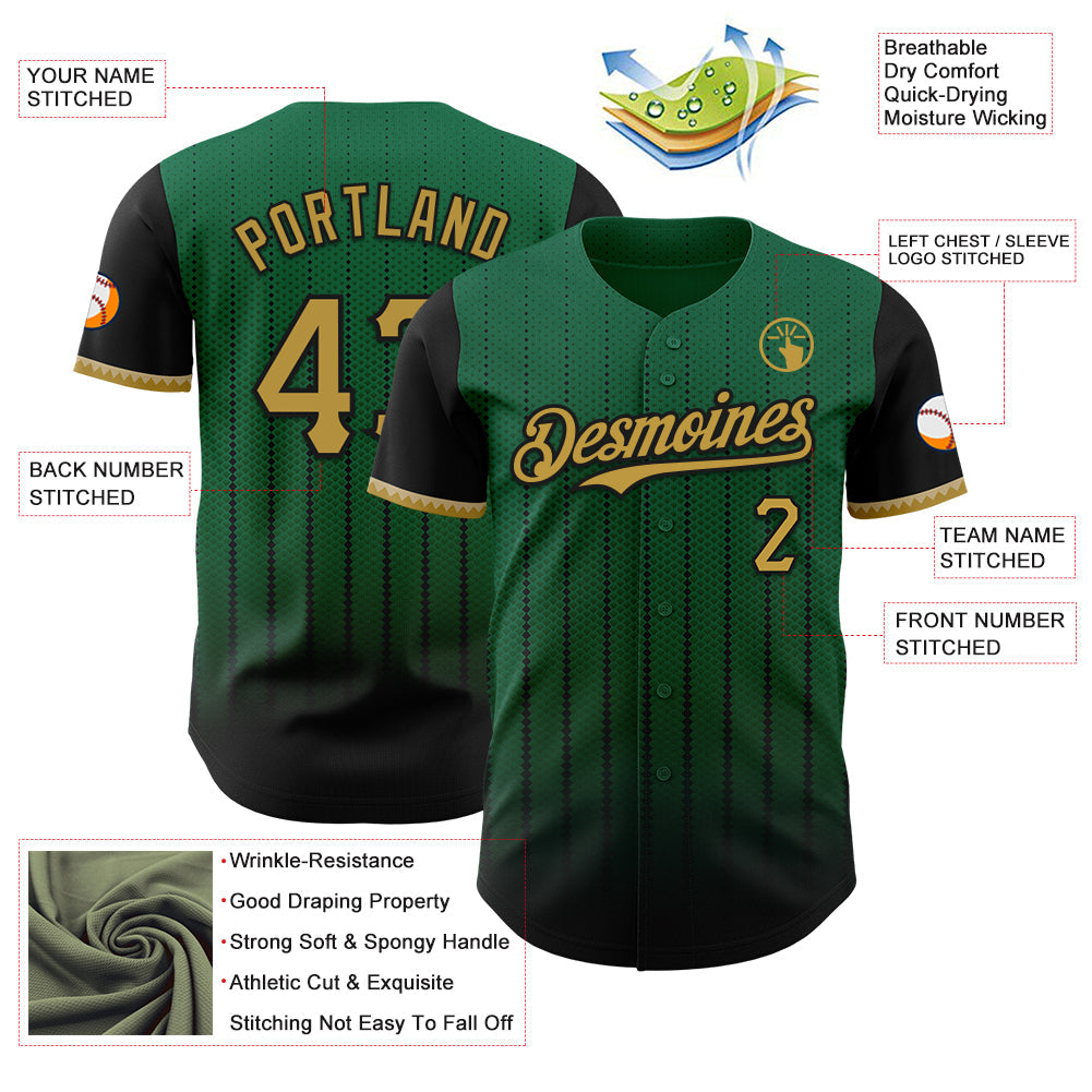 Custom Kelly Green Old Gold-Black 3D Pattern Design Gradient Geometric Shape Authentic Baseball Jersey - Sky-Custom