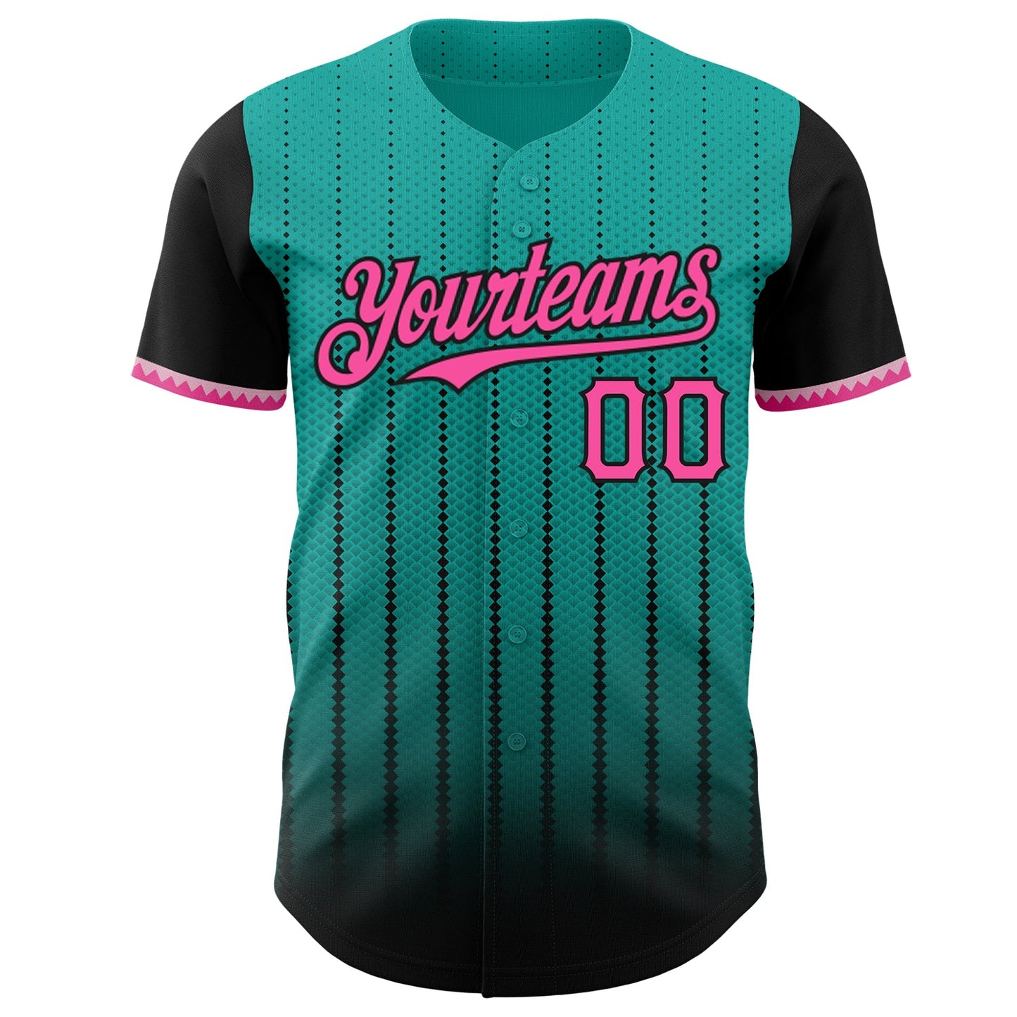 Custom Aqua Pink-Black 3D Pattern Design Gradient Geometric Shape Authentic Baseball Jersey - Sky-Custom