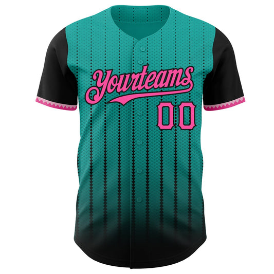Custom Aqua Pink-Black 3D Pattern Design Gradient Geometric Shape Authentic Baseball Jersey - Sky-Custom