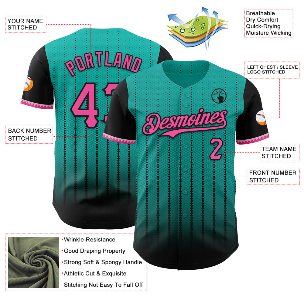 Custom Aqua Pink-Black 3D Pattern Design Gradient Geometric Shape Authentic Baseball Jersey - Sky-Custom