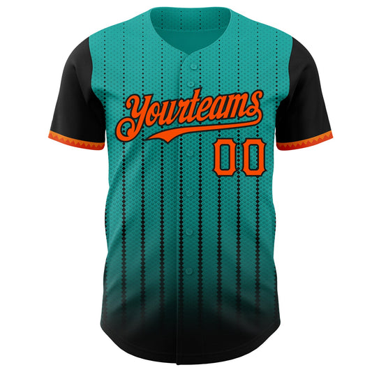 Custom Aqua Orange-Black 3D Pattern Design Gradient Geometric Shape Authentic Baseball Jersey - Sky-Custom
