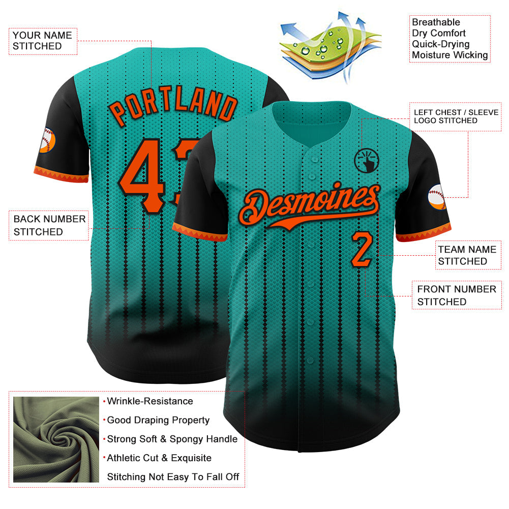 Custom Aqua Orange-Black 3D Pattern Design Gradient Geometric Shape Authentic Baseball Jersey - Sky-Custom